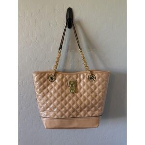Anne Klein Handbag Womens Tote Beige Quilted Gold Chain Straps Classic Chic